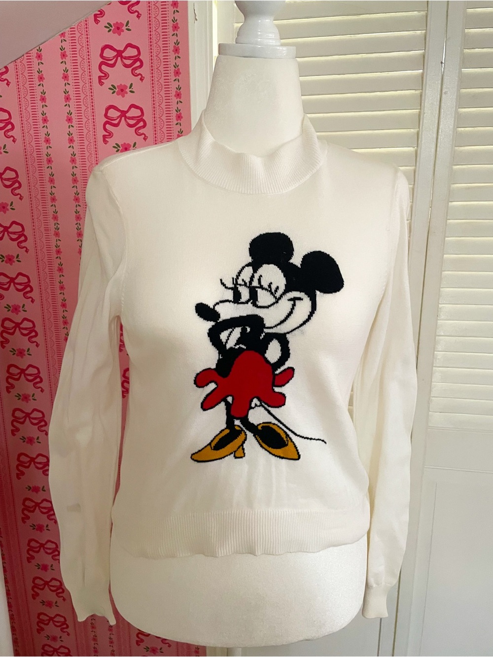 Forever 21 White Minnie Mouse Pullover Sweater with Red and Yellow Accents